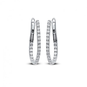 18K White Gold Diamond Oblong Hoop Earrings