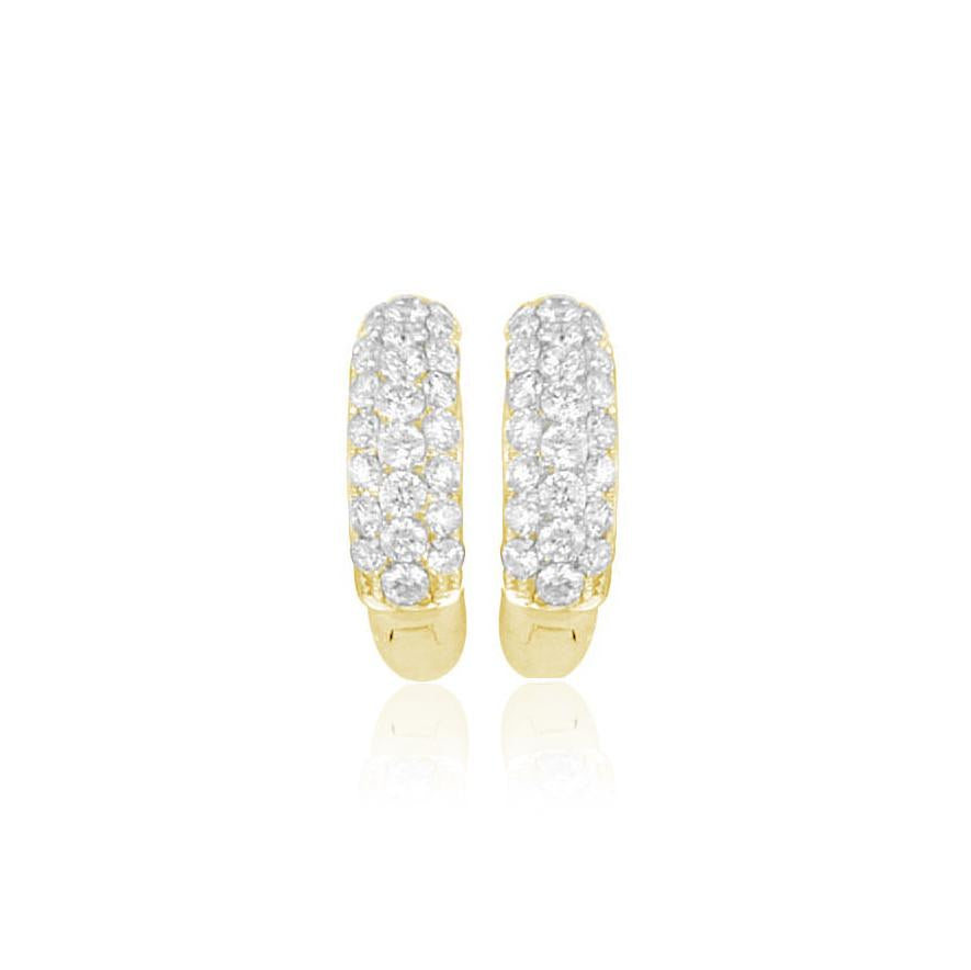 18K Gold Three-Row Pavé Half Diamond Hoop Earrings