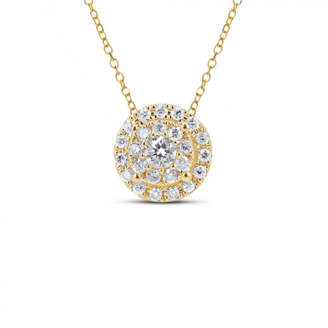 18K Gold Pavé Diamond Halo Pendant Necklace
