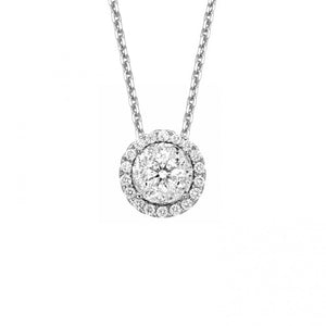 18K White Gold Diamond Halo Pendant Necklace