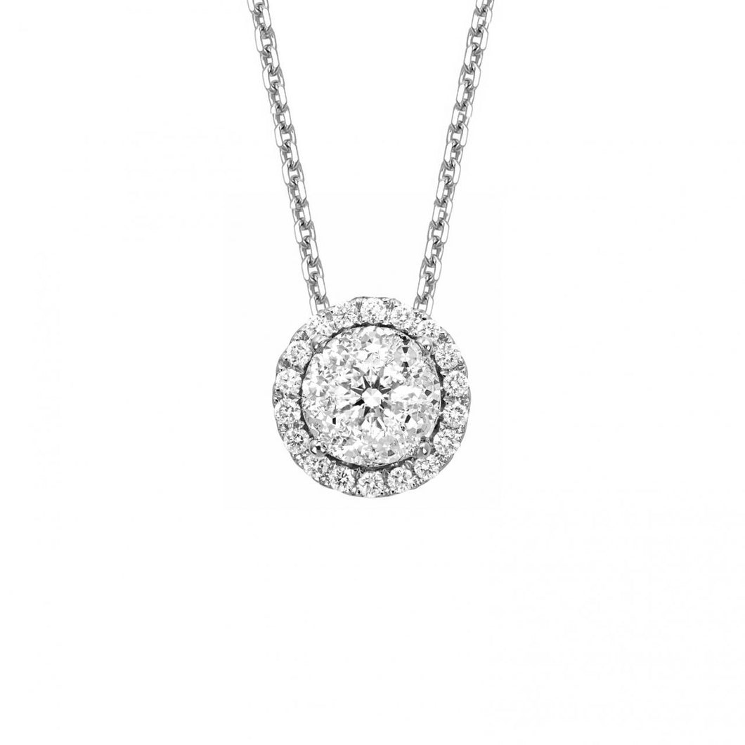 18K White Gold Diamond Halo Pendant Necklace