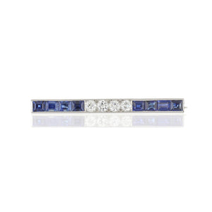 Art Deco Platinum Sapphire and Diamond Bar Pin