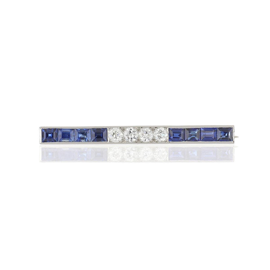 Art Deco Platinum Sapphire and Diamond Bar Pin