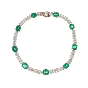 Estate 18K Gold Oval Emerald and Diamond Bracelet