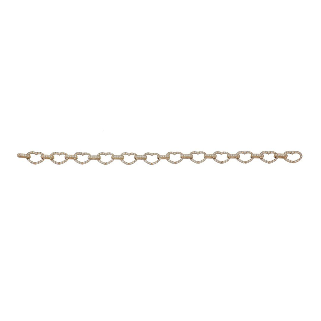 Aaron Basha 18K Gold Heart Shaped Full Pave Open-Link Bracelet