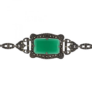 Art Deco Sterling Silver Chalcedony Plaque Bracelet