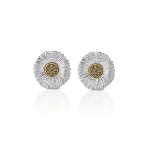 Buccellati Sterling Silver Daisy Button Earrings with Diamonds
