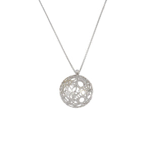 Estate Movado 18K White Gold Openwork Circles Ball Pendant with Diamond