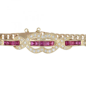 Estate Ruby and Diamond 14K Gold Bracelet