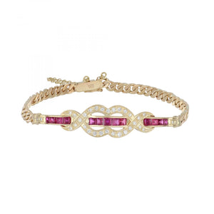 Estate Ruby and Diamond 14K Gold Bracelet
