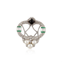 Load image into Gallery viewer, Cultured Platinum Pearl Onyx and Diamond Brooch
