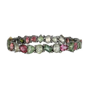 14K Gold and Sterling Silver Multi-Colored Tourmaline Bangle with Diamonds
