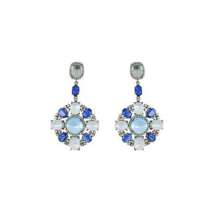 Sterling Silver Pale Blue Topaz, Kyanite and Diamond Circle Drop Earrings