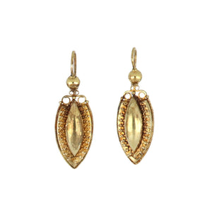 Antique Victorian Etruscan Revival 14K Gold Navette-Shape Earrings