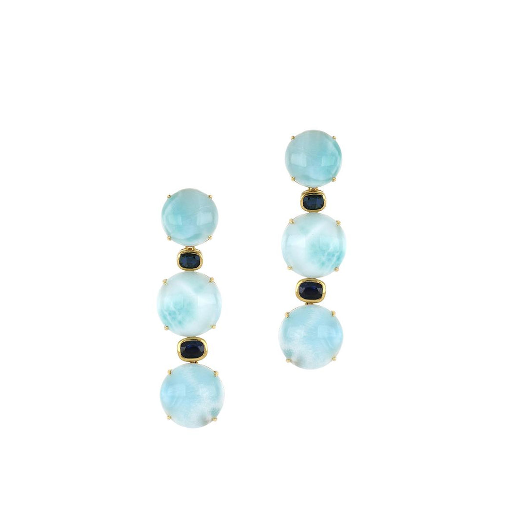 18K Yellow Gold Larimar Drop Earrings with Sapphires