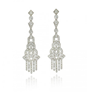 Art Deco-Style Platinum Diamond Drop Earrings