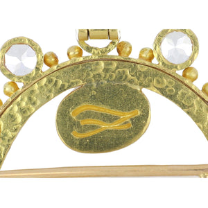 Estate Elizabeth Locke 19K Gold White Venetian Glass Calliope Intaglio Pin/Pendant with Faceted Moonstones