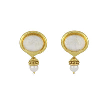 Load image into Gallery viewer, Estate Elizabeth Locke 18K Gold White Venetian Glass Itaglio Pearl Drop Earrings
