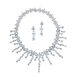 Estate 18K White Gold Marquise and Princess-Cut Diamond Garland Necklace with Matching Earrings