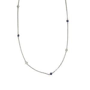 Estate 18K White Gold Diamond and Blue Sapphire Diamonds-By-The-Yard Necklace