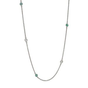 18K White Gold Diamond and Emerald Diamonds By the Yard Necklace