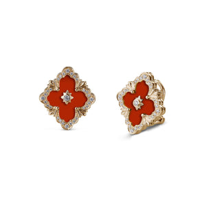Buccellati 18K Gold 'Opera Color' Button Earrings in Carnelian with Diamonds