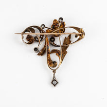 Load image into Gallery viewer, Art Nouveau Silver-topped 14K Gold Enamel and Diamond Brooch
