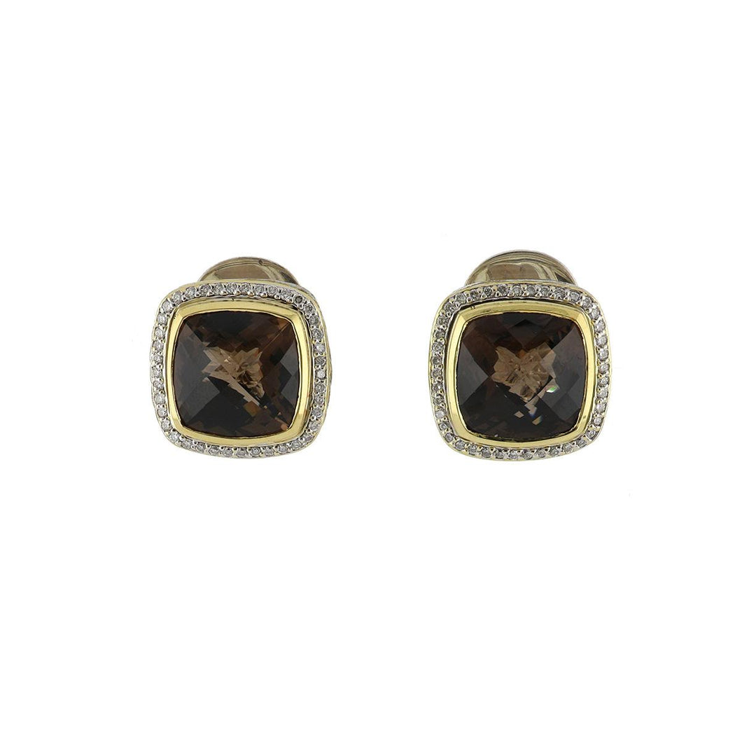 Estate David Yurman Sterling Silver and 18K Gold Smoky Quartz Albion Earrings with Diamonds