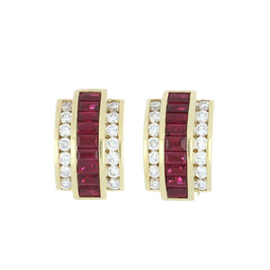 Estate De Hago 14K Gold Diamond and Ruby Earrings