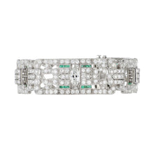 Load image into Gallery viewer, Vintage Art Deco-Style Platinum &amp; Diamond Bracelet with Emeralds
