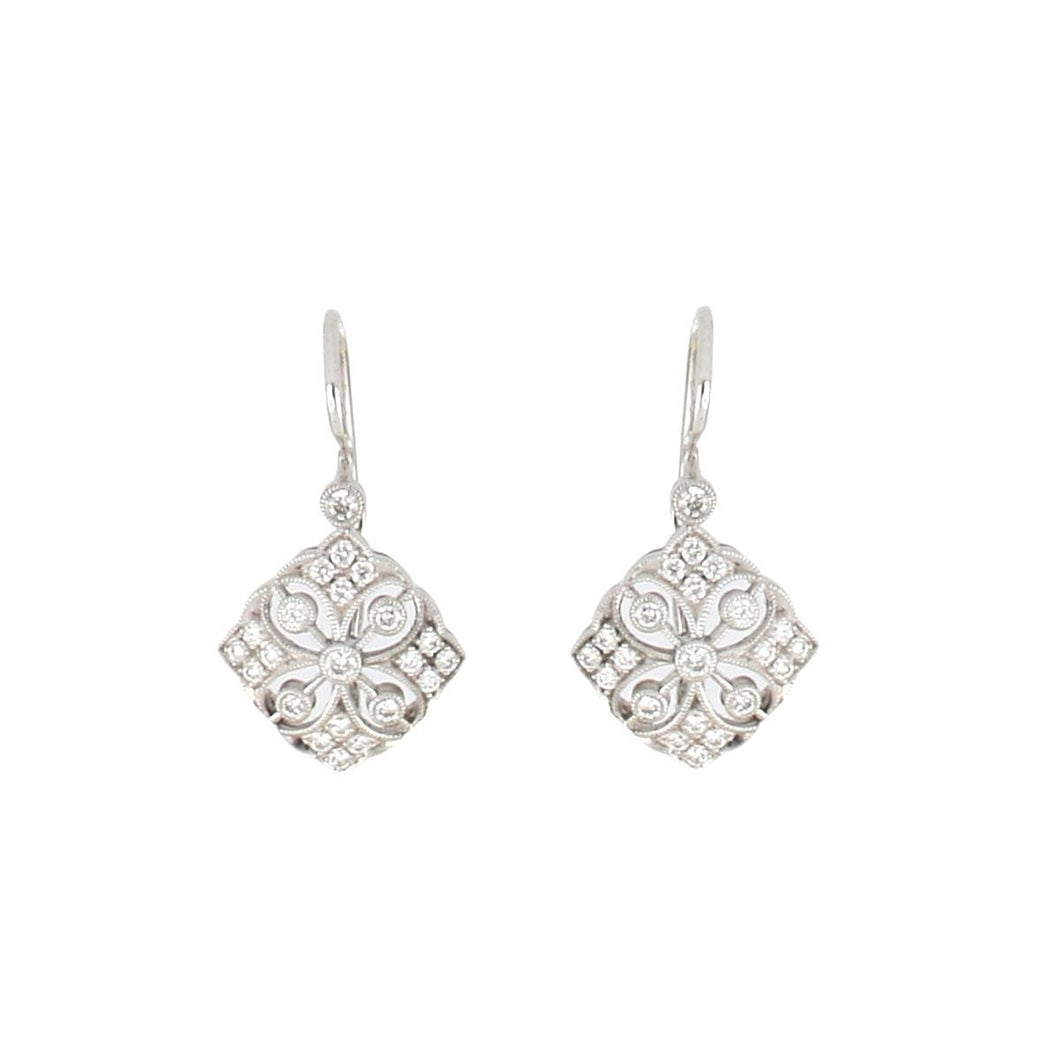 18K White Gold Openwork Diamond Drop Earrings