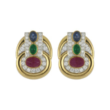 Load image into Gallery viewer, Vintage 1980s David Webb Platinum and 18K Gold Earrings with Rubies, Emeralds, Sapphires and Diamonds
