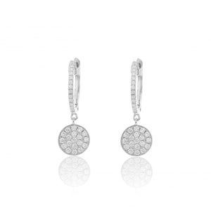 18K White Gold Pavé Diamond Circle Drop Earrings