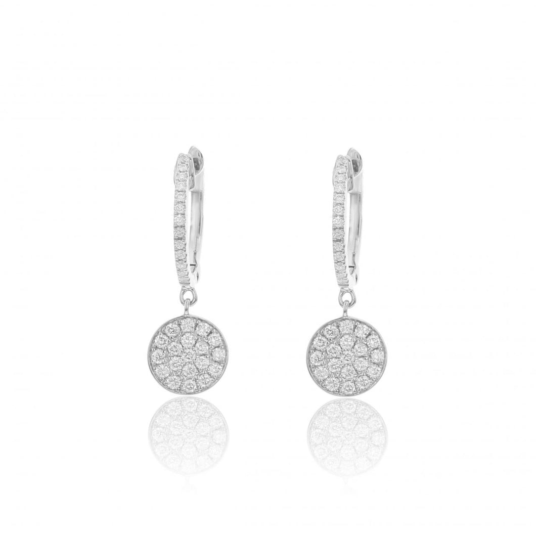 18K White Gold Pavé Diamond Circle Drop Earrings
