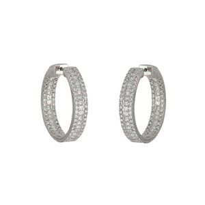18K White Gold Round and Asscher-Cut Diamond Hoop Earrings