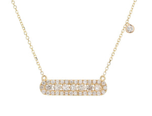 18K Gold Diamond Row Bar Necklace