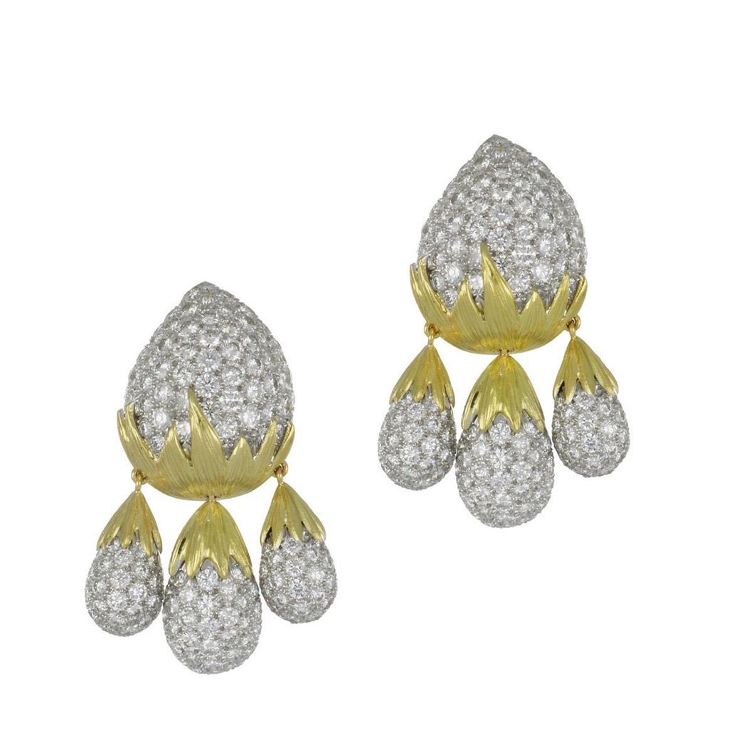 Important Estate David Webb 18K Gold Diamond Girandole Earrings