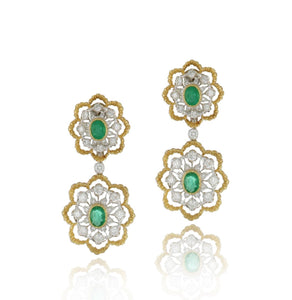Important Vintage 1980s Buccellati 18K Two-Tone Gold Interchangeable Emerald and Diamond Earring and Pendant Set