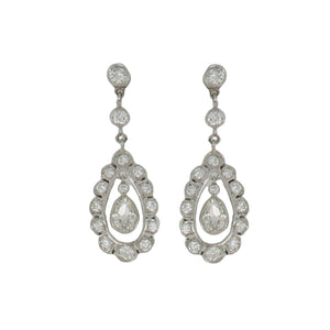 Mid-Century 18K White Gold Tear-Drop Diamond Earrings
