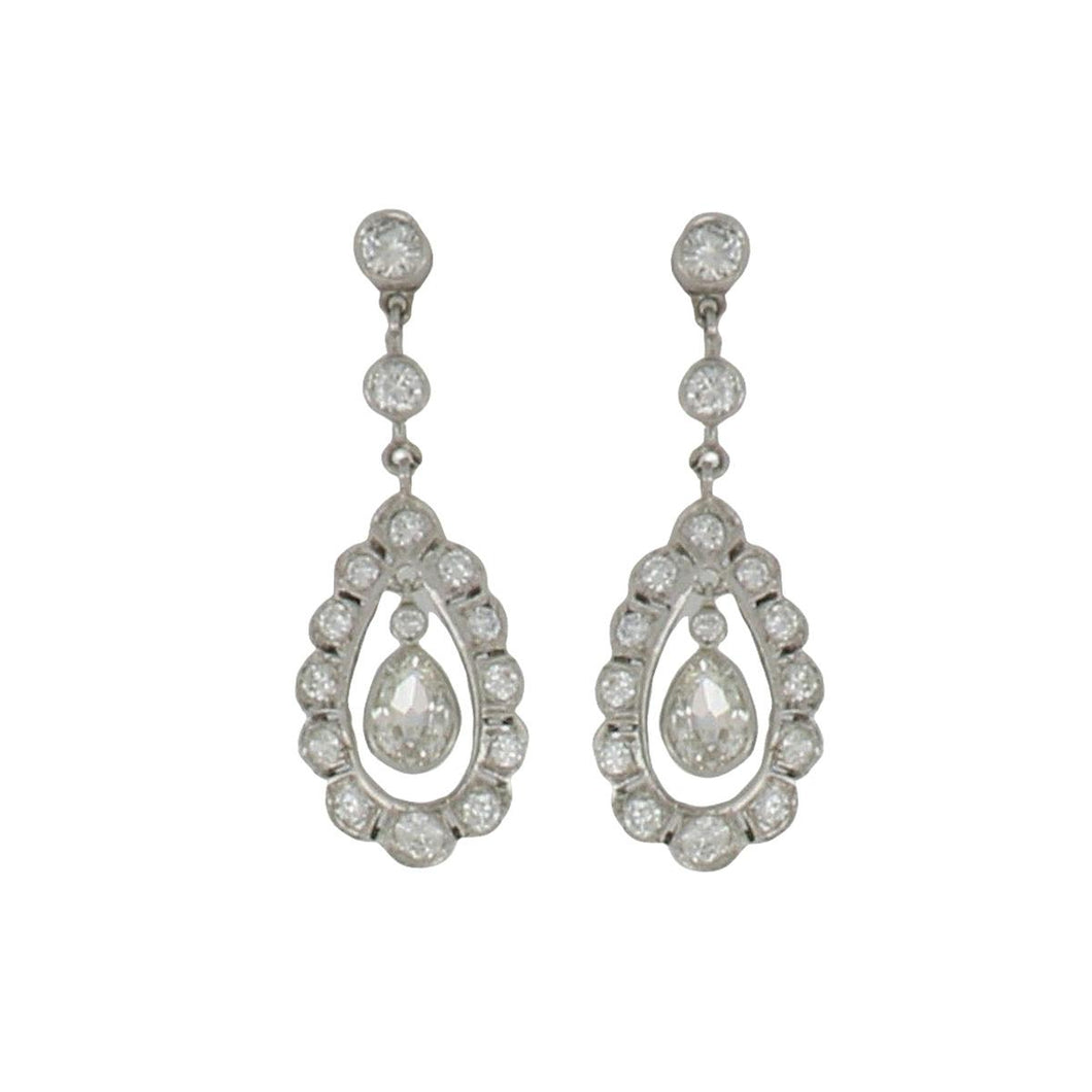 Mid-Century 18K White Gold Tear-Drop Diamond Earrings