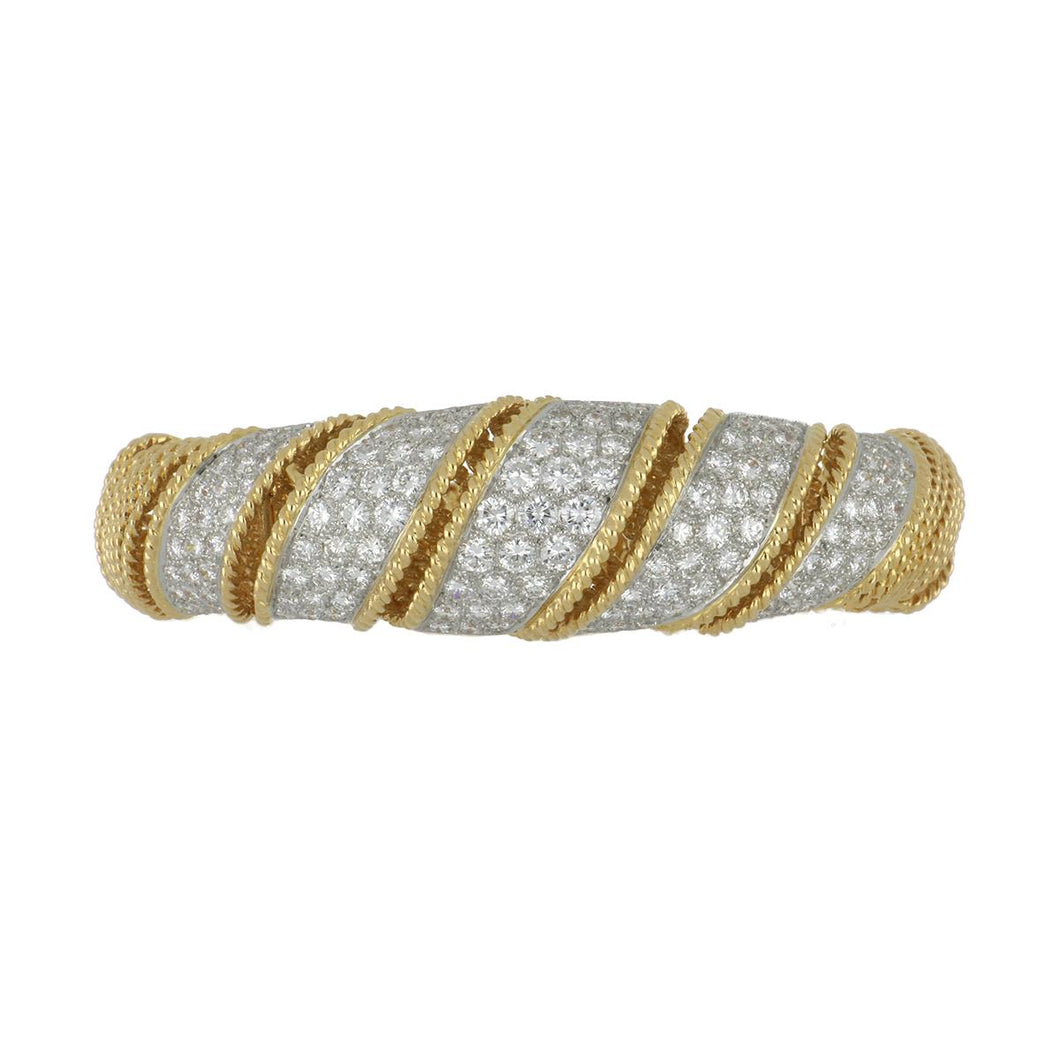 Vintage 1970s 18K Gold Coiled Ribbon Design Diamond Bracelet