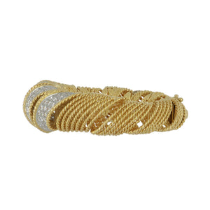 Vintage 1970s 18K Gold Coiled Ribbon Design Diamond Bracelet