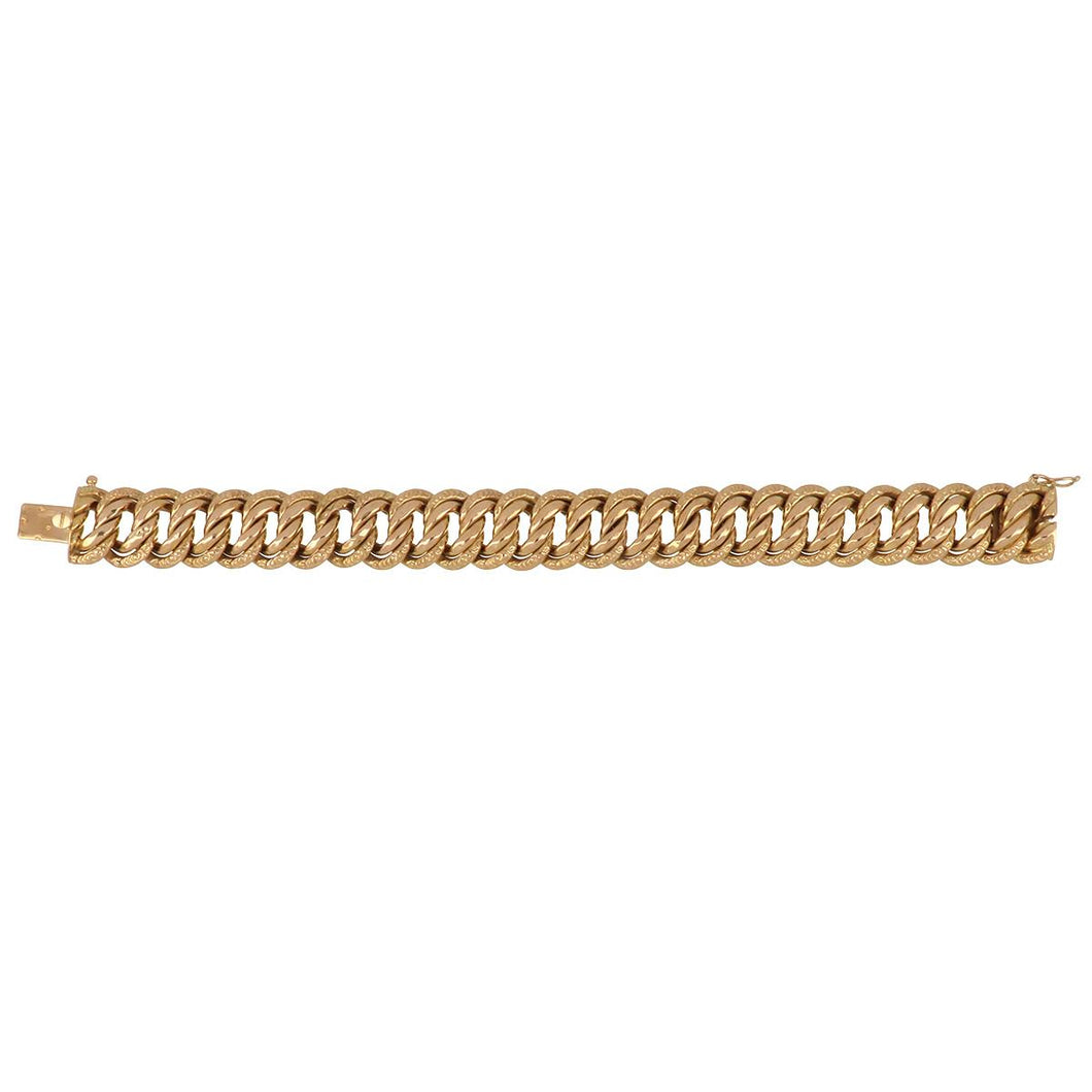 French Antique Victorian 18K Gold Double Cable Curb-Link Bracelet with Repoussé