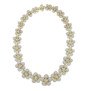 Estate 18K Gold Pavé Diamond Flower Collar Necklace