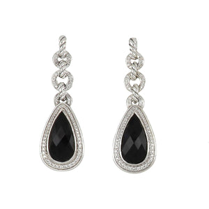 Estate David Yurman Sterling Silver Faceted Black Onyx and Diamond Earrings
