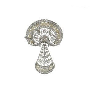 Edwardian Platinum Pearl and Diamond Pendant