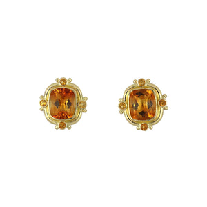 Estate Elizabeth Locke 18K Gold Citrine Button Earrings