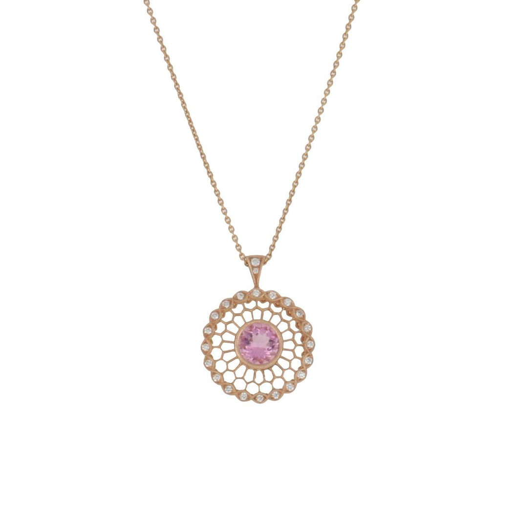 Beverley K 14K Rose Gold Morganite and Diamond Woven Circle Pendant Necklace