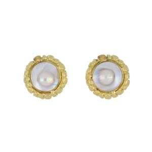 Dominique Cohen 18K Gold Round Blister Pearl Buddha Button Earrings