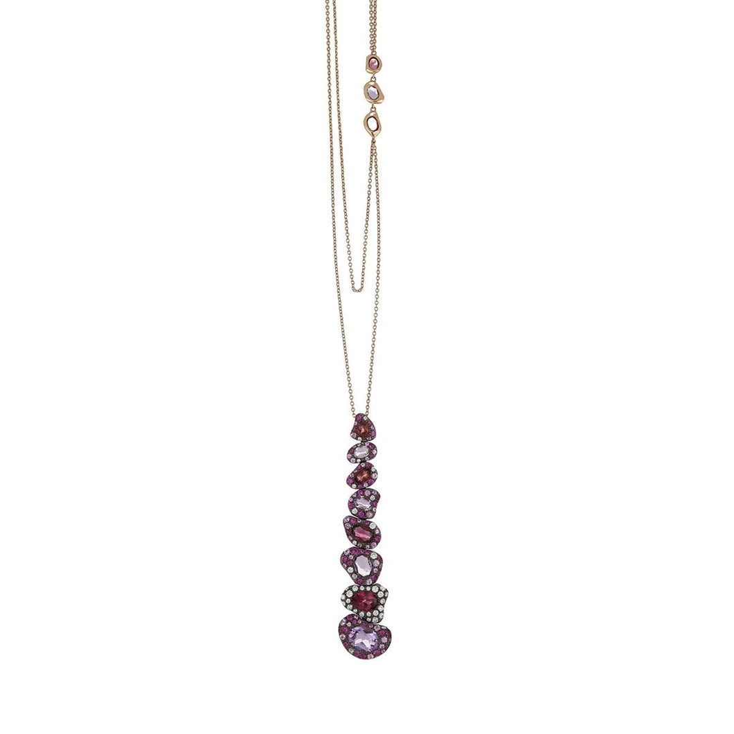 Rodney Rayner 18K Rose Gold Garnet, Amethyst, Sapphire and Diamond Pendant Necklace